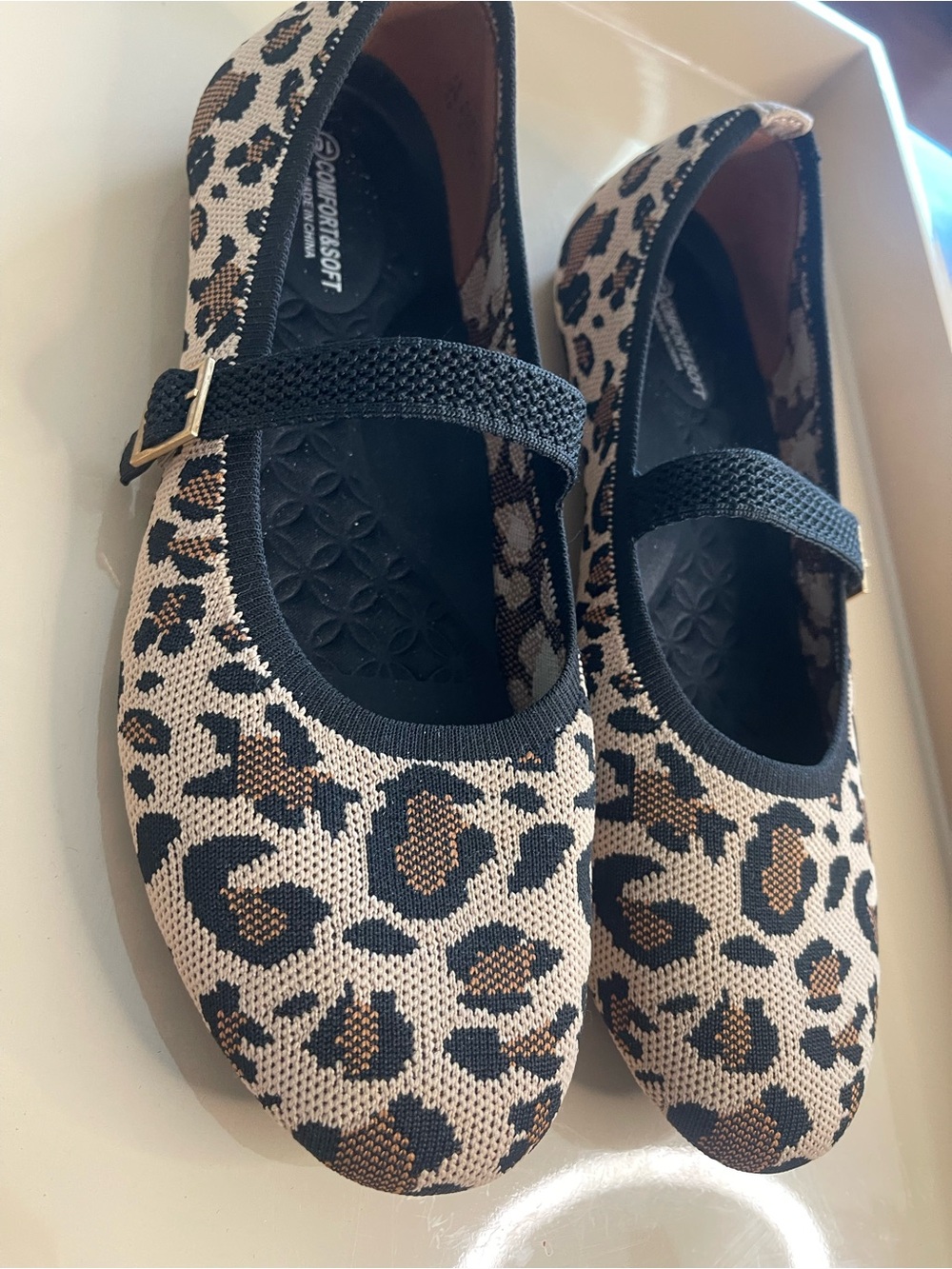 Leopard Print Mary Jane Woven Flats with Black Strap 10M - Picture 7 of 15